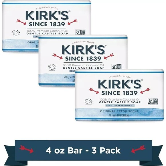 Kirks Coco Castile Bar Soap Coconut Oil - Hypoallergenic Skin Care Lot Of 3 - Picture 1 of 1